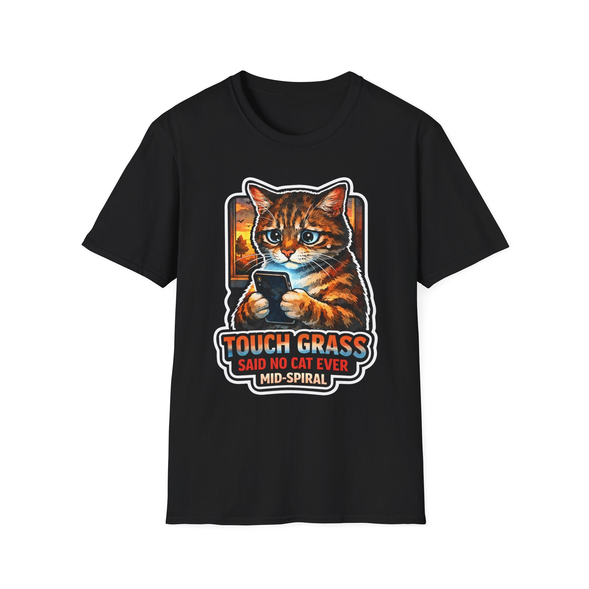 Touch Grass Said No Cat Ever Mid-Spiral Funny Internet Slang Cat T-Shirt | Tech Pack Collection by PetPulse