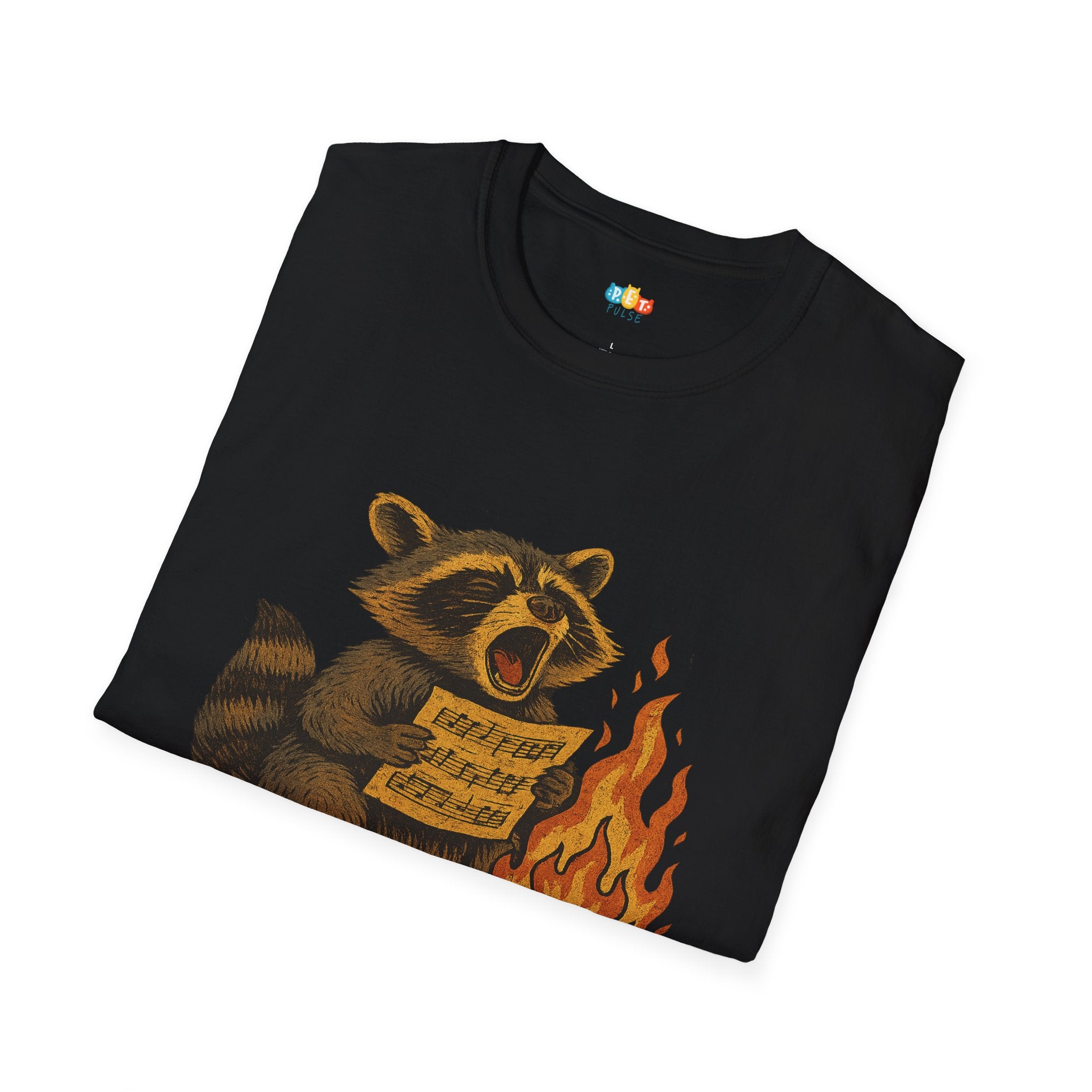 Off Key And All Heart Christmas T-Shirt - Funny Vintage Woodland Raccoon Caroler Holiday Music Campfire Xmas Tee
