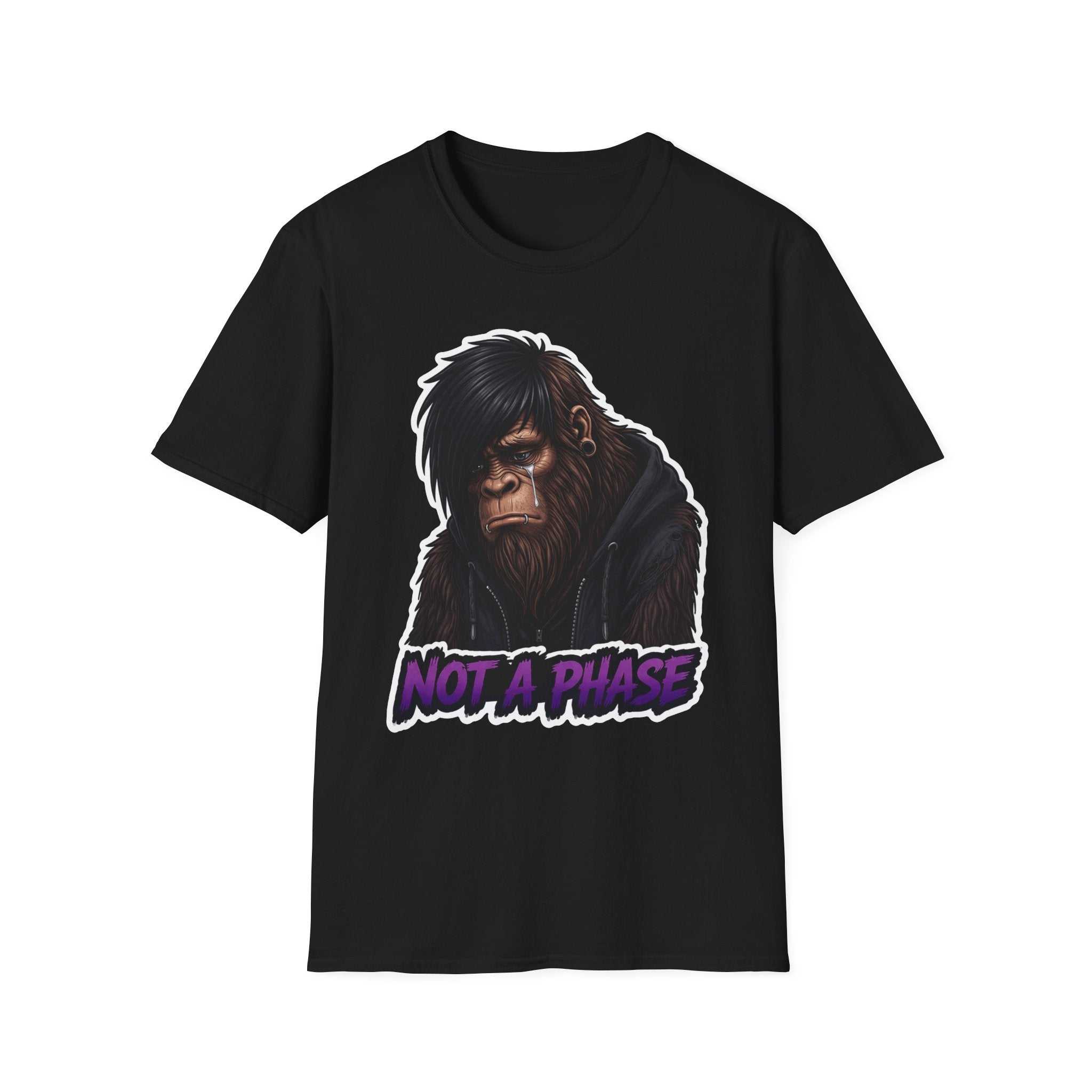 Not A Phase Emo Bigfoot T-Shirt - Crying Sasquatch Hoodie Tee for Alt Lifestyle Cryptid Fans