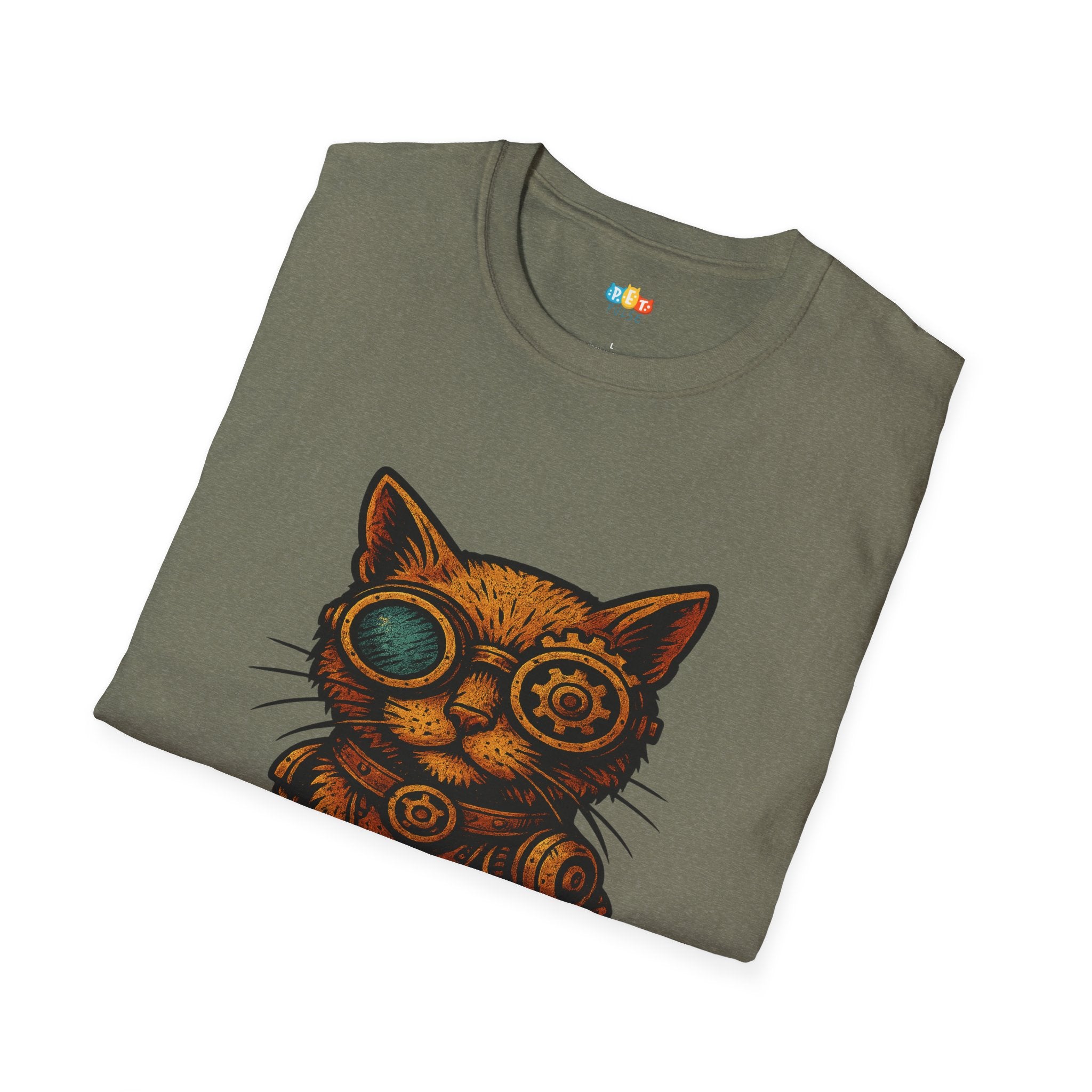Steampunk Cat T-Shirt - Funny Mechanical Feline Victorian Gears Goggles Engineer Cyberpunk Graphic Tee