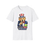 I Want You to Throw Funny Uncle Sam Yellow Labrador T-Shirt | Patriotic Lab Retriever Tennis Ball Graphic Tee | Uncle Sam Pups
