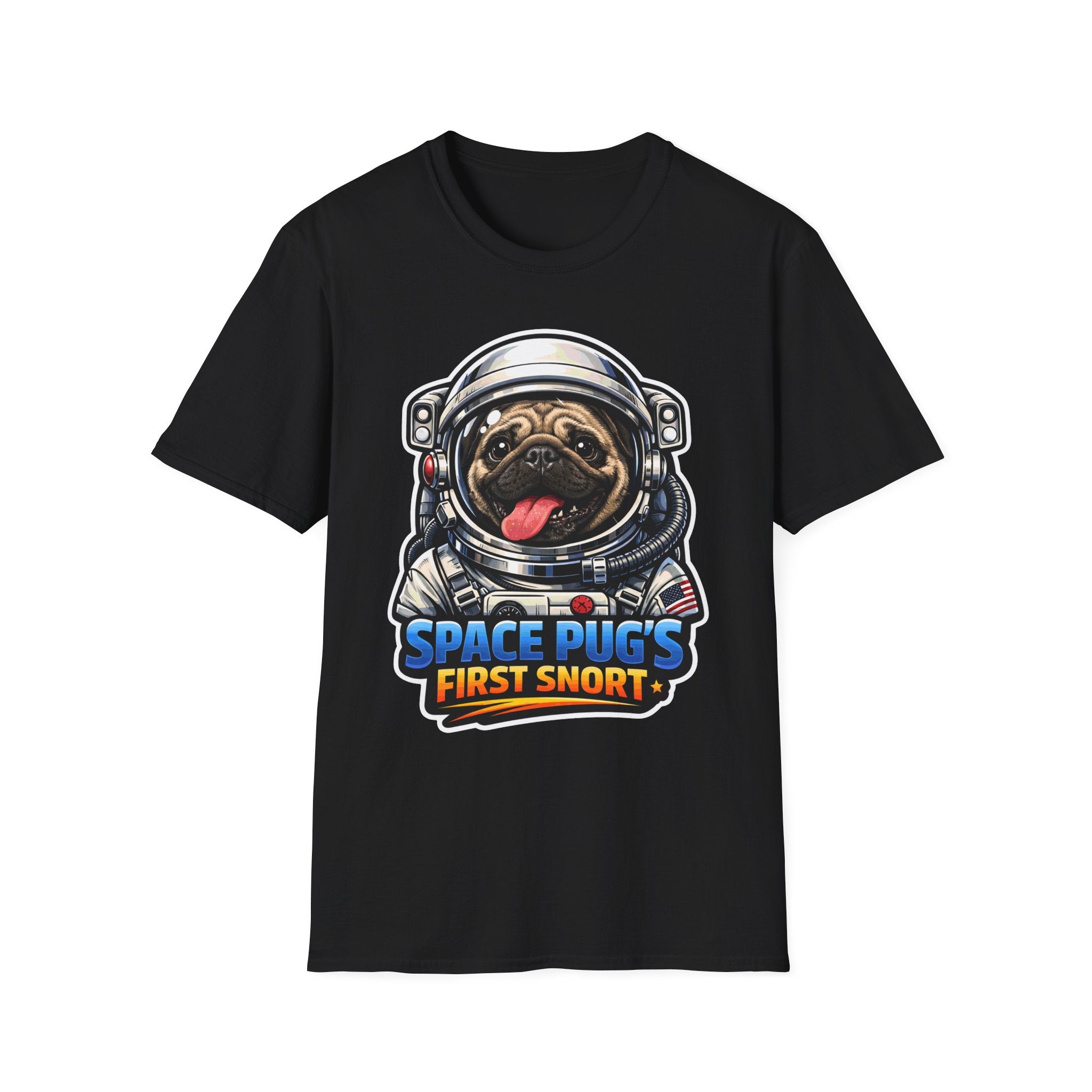Space Pug’s First Snort Funny Astronaut Pug T-Shirt | Cosmic Encounters Collection by PetPulse