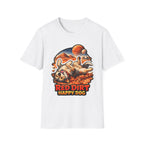 Red Dirt Happy Dog Funny Dog Rolling in Mars Dirt T-Shirt | Cosmic Encounters Collection by PetPulse