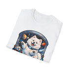 Interplanetary Pupper Funny Samoyed Zero Gravity Space T-Shirt | Cosmic Encounters Collection by PetPulse