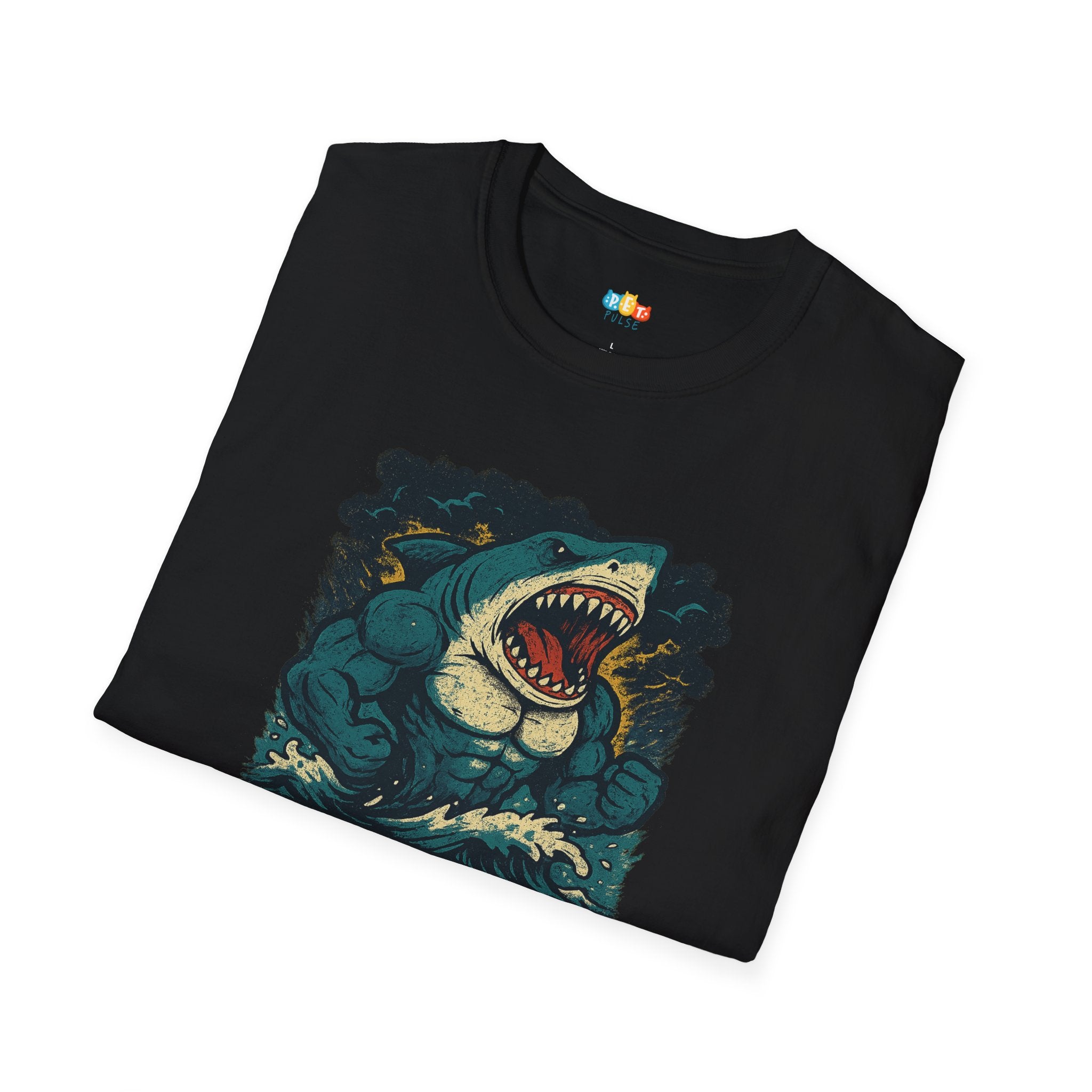 "Always Hungry" Vintage Muscle Shark T-Shirt - Retro Flexing Beast Mode Tee