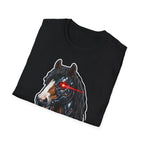 Cybernetic Clydesdale Action Hero Horse T-Shirt | Sci-Fi Cyborg Draft Horse Graphic Tee | Mane Event Collection by PetPulse