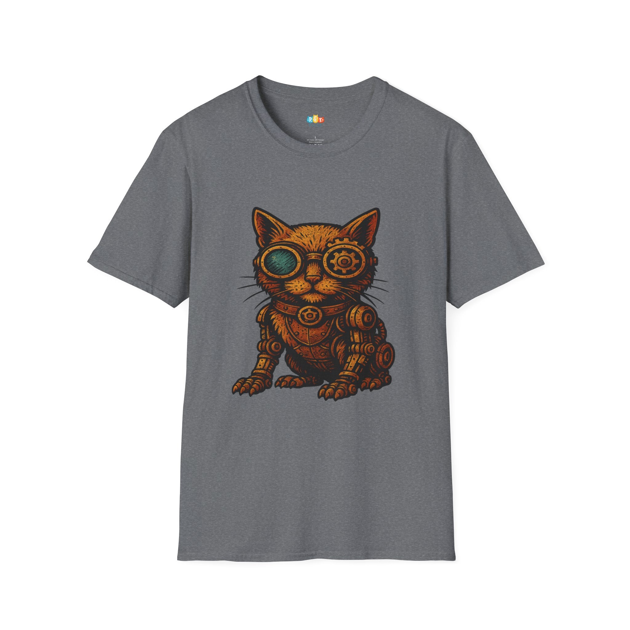Steampunk Cat T-Shirt - Funny Mechanical Feline Victorian Gears Goggles Engineer Cyberpunk Graphic Tee