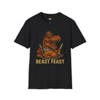Beast Feast Prehistoric Thanksgiving T-Shirt - Funny Dinosaur Turkey Day Pilgrim T-Rex Holiday Dinner Tee