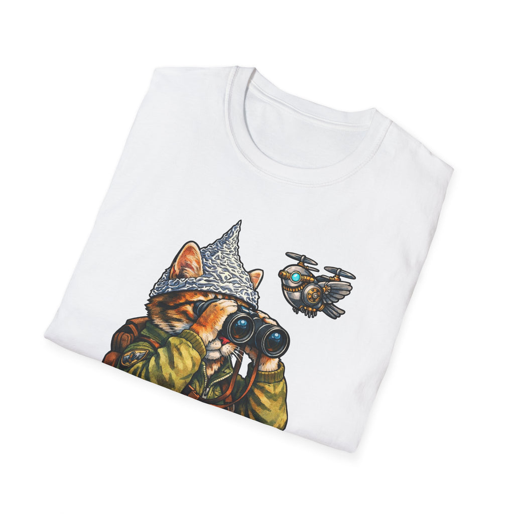 Birds Aren’t Real Funny Conspiracy Cat in Camo T-Shirt | Cat-Spiracy Theorist Series | Pet-Spiracy Theorist Collection by PetPulse