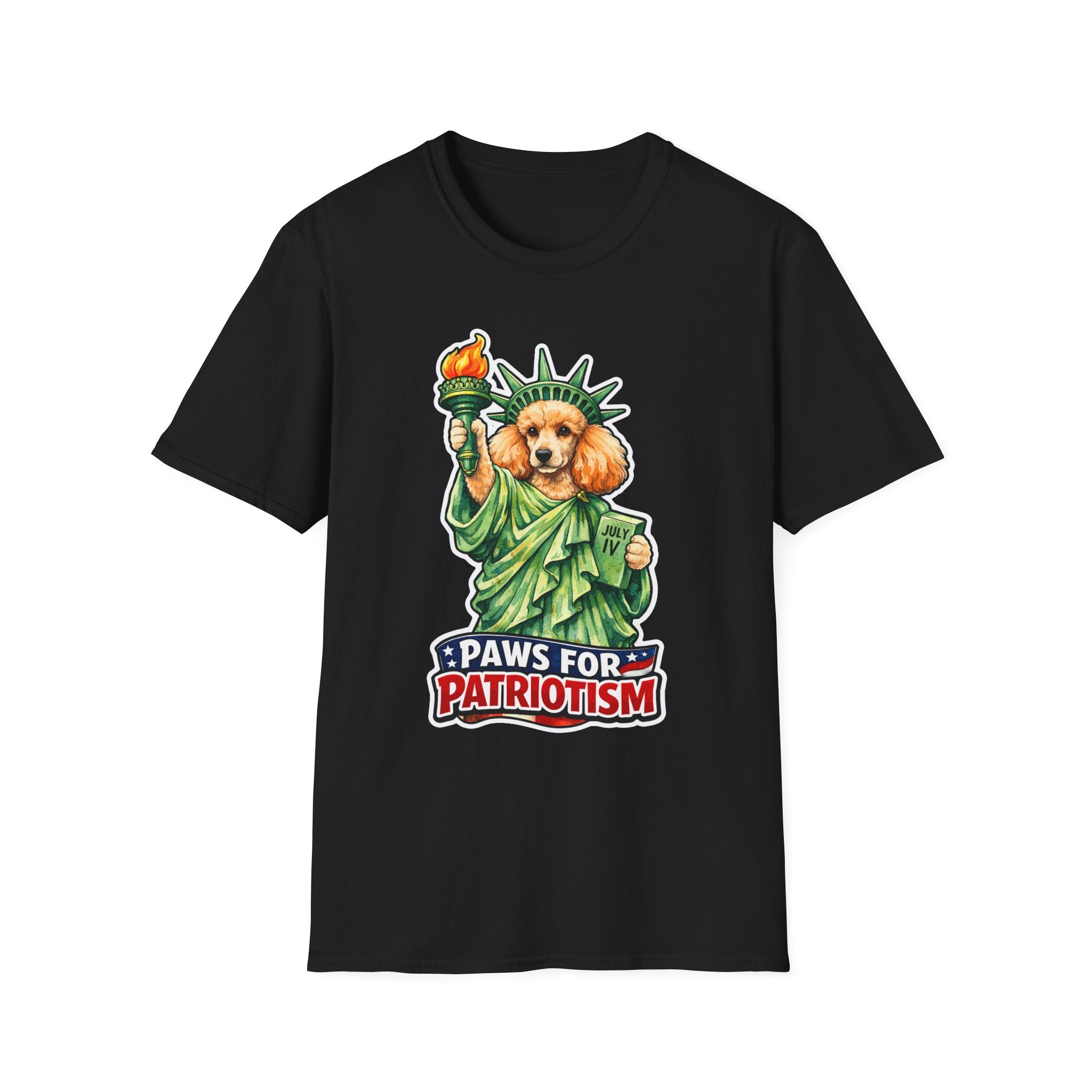Paws for Patriotism Funny Apricot Poodle Statue of Liberty T-Shirt | Lady Liberty Pups Collection by PetPulse