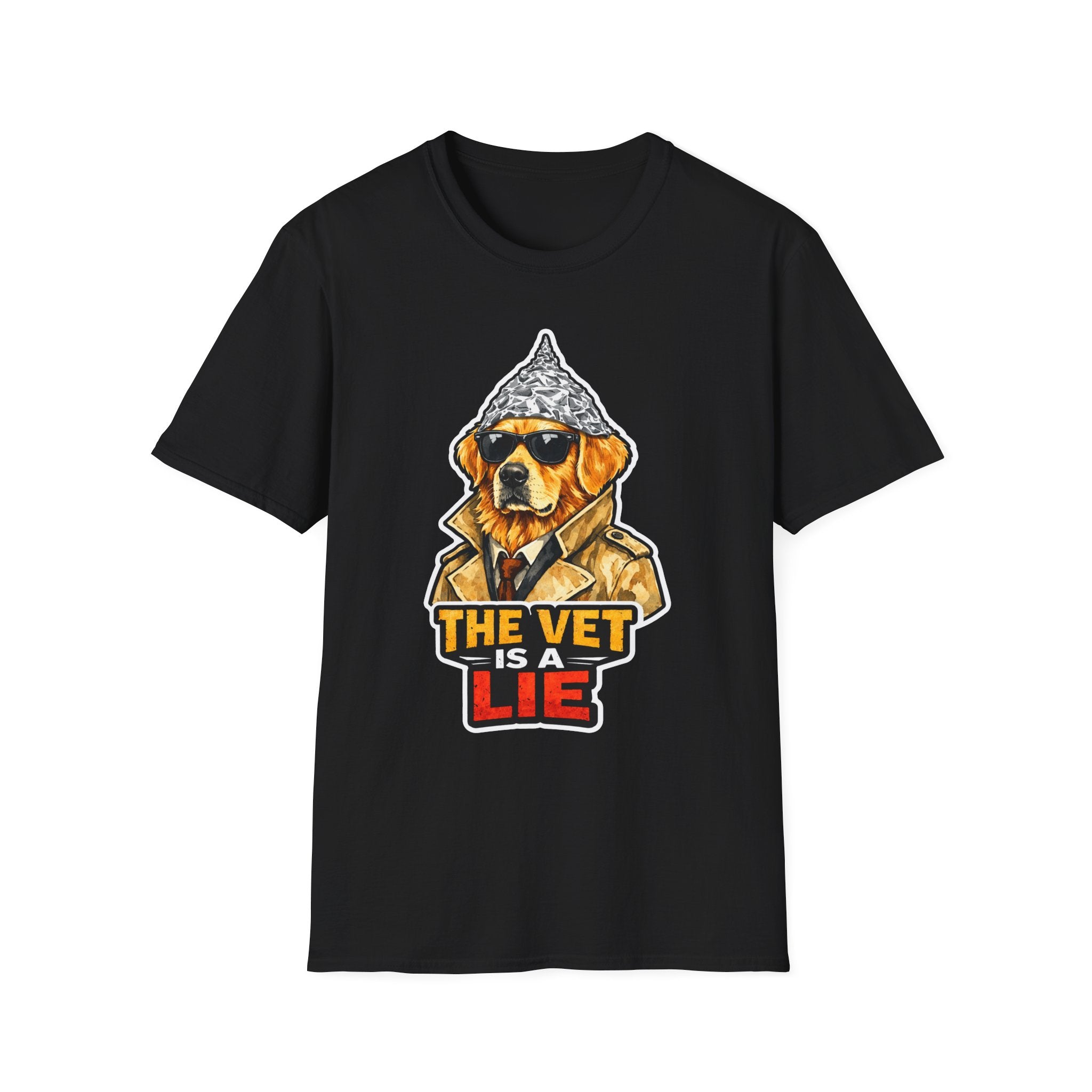 The Vet Is a Lie Funny Conspiracy Golden Retriever T-Shirt | Pet-Spiracy Theorist Collection by PetPulse