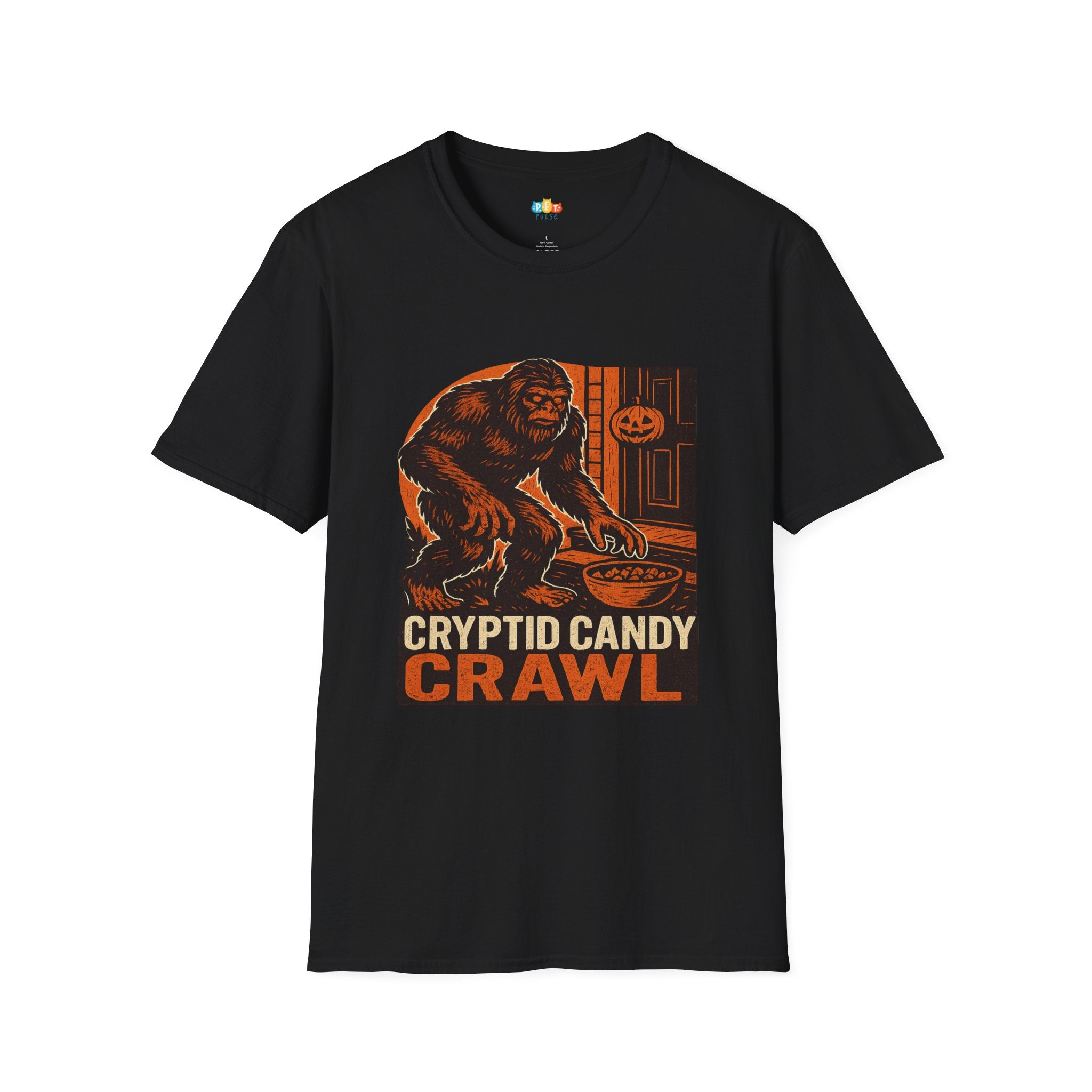 Cryptid Candy Crawl Bigfoot Halloween T-Shirt - Funny Sasquatch Trick or Treat Cryptid Monster Tee