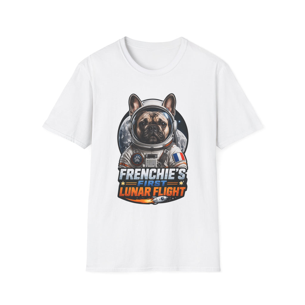 Frenchie’s First Lunar Flight Funny Astronaut French Bulldog T-Shirt | Cosmic Encounters Collection by PetPulse