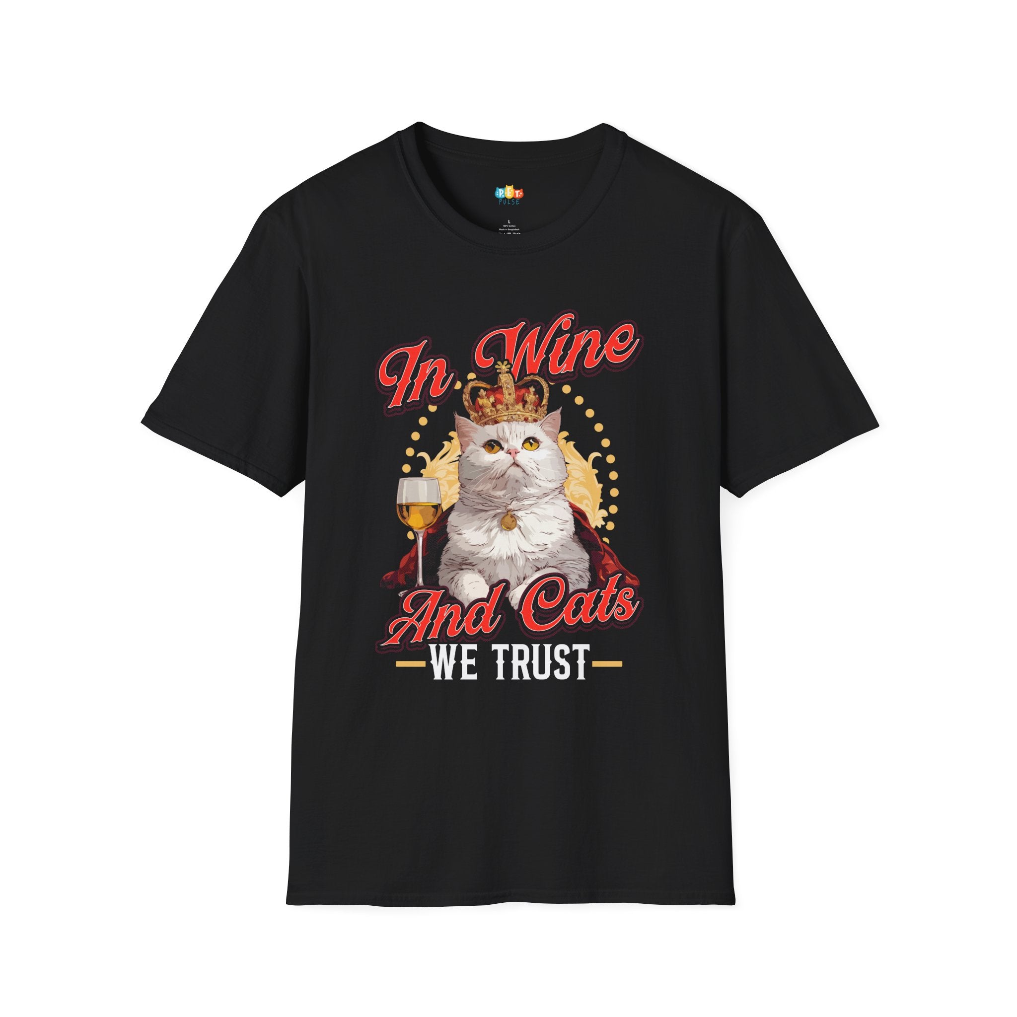In Wine And Cats T-Shirt - Funny Cat Queen Wine Lover Royal Feline Wine Time Crown Cat Mom Graphic Tee