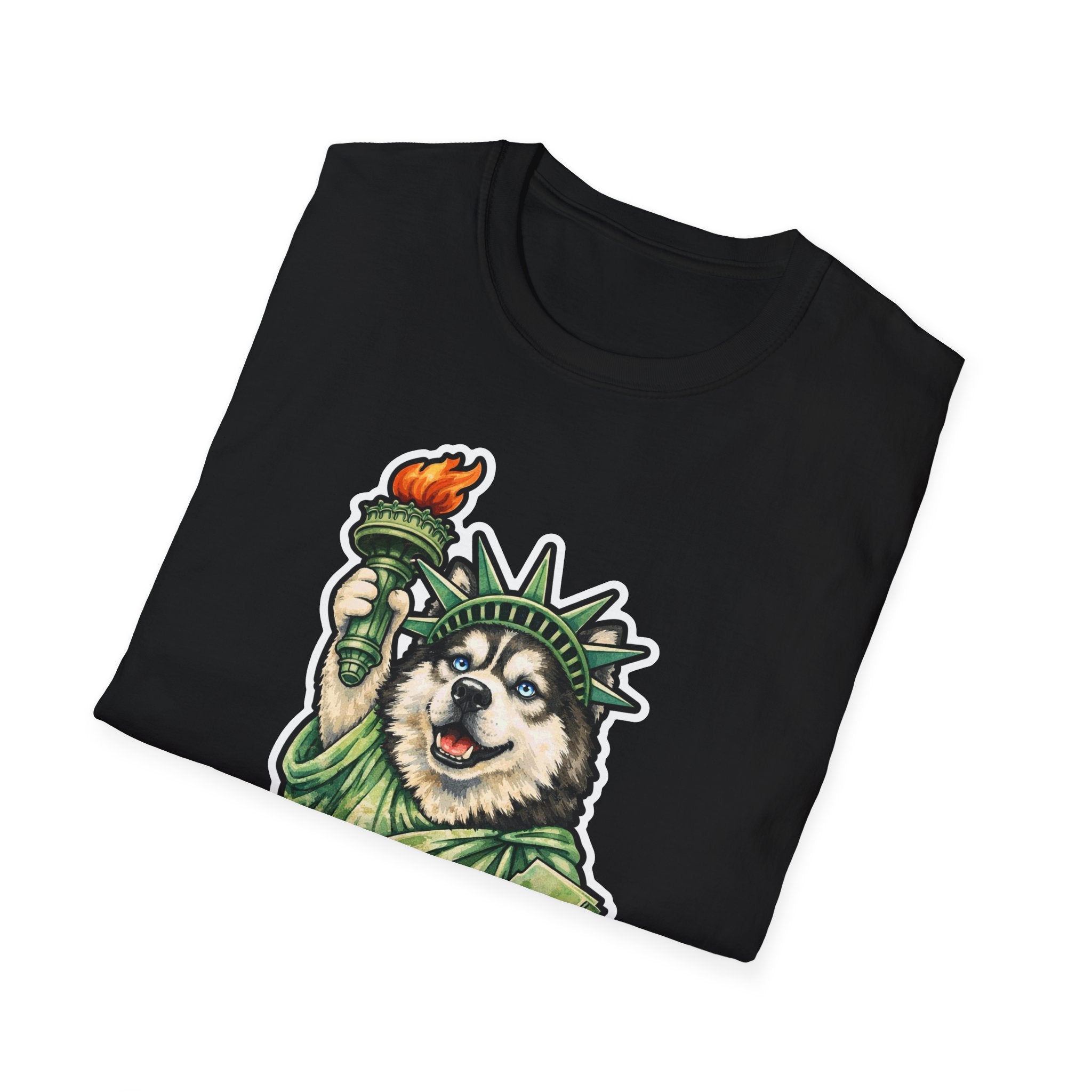 Howling for Independence Funny Siberian Husky Statue of Liberty T-Shirt | Lady Liberty Pups Collection by PetPulse