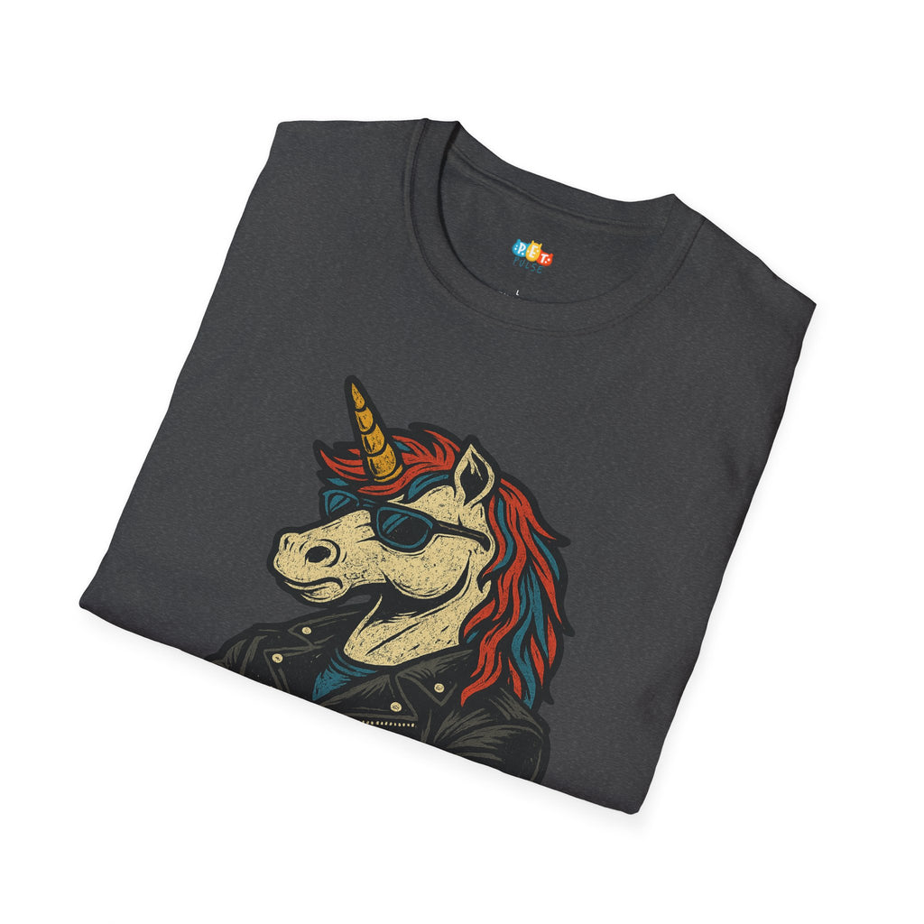 Born to Be Mythic Unicorn T-Shirt - Funny Cool Leather Jacket Biker Fantasy Magic Rebel Graphic Tee