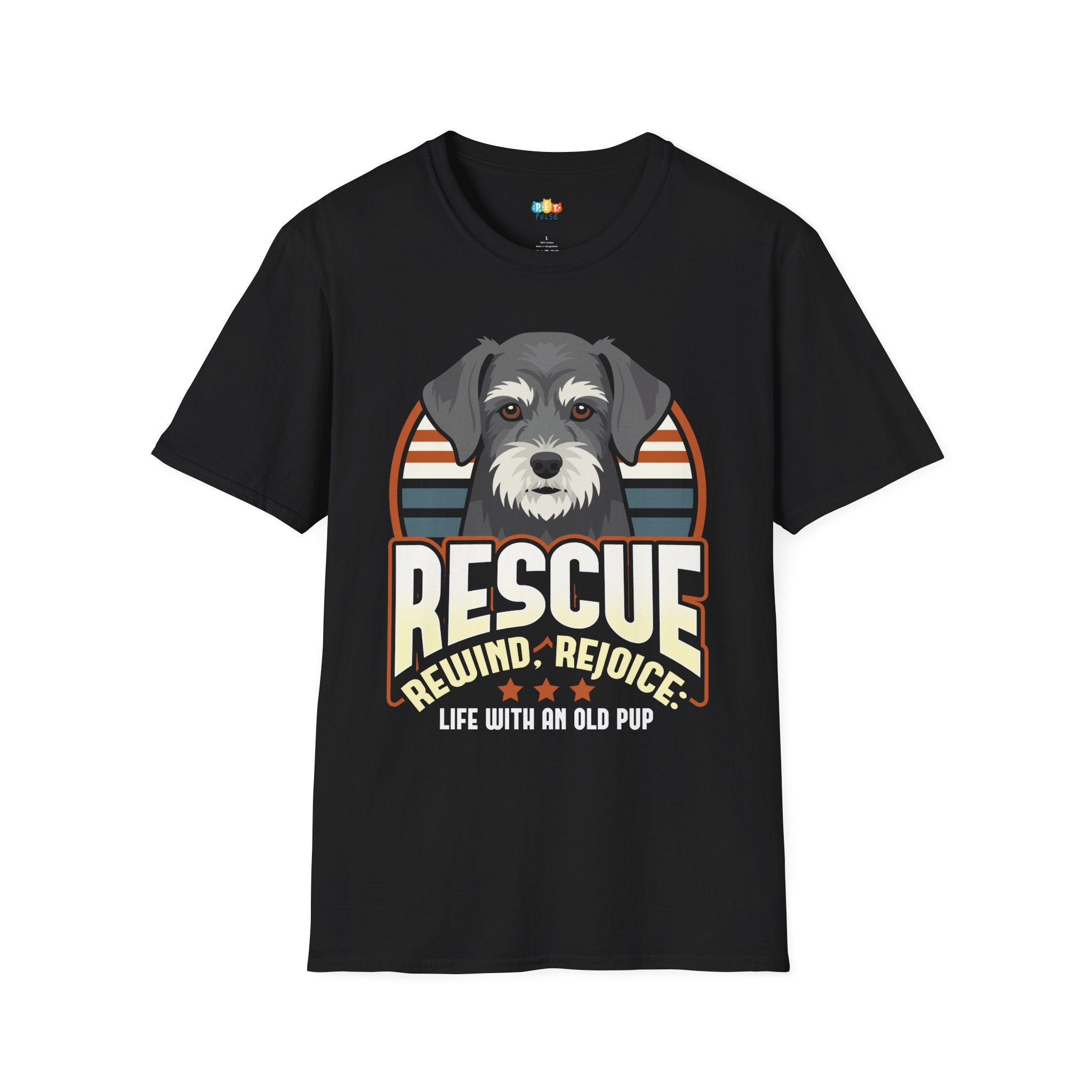 Rescue Rewind Rejoice T-Shirt - Funny Senior Pet Dog Cat Adoption Aging Animals Veterinary Graphic Tee