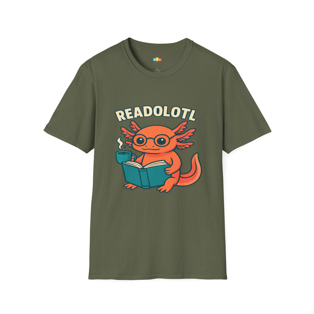 Readolotl Reading Axolotl T-Shirt - Funny Book Lover Coffee Reader Bookworm Literature Student Tee