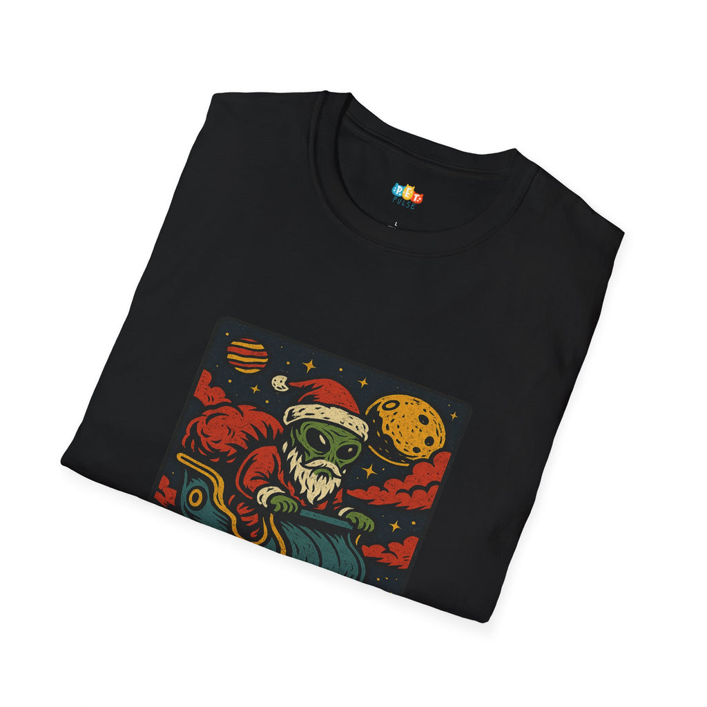 Sleigh-ing Through Space Alien Santa Christmas T-Shirt - Funny UFO Holiday Galactic Sleigh Ride Space Tee
