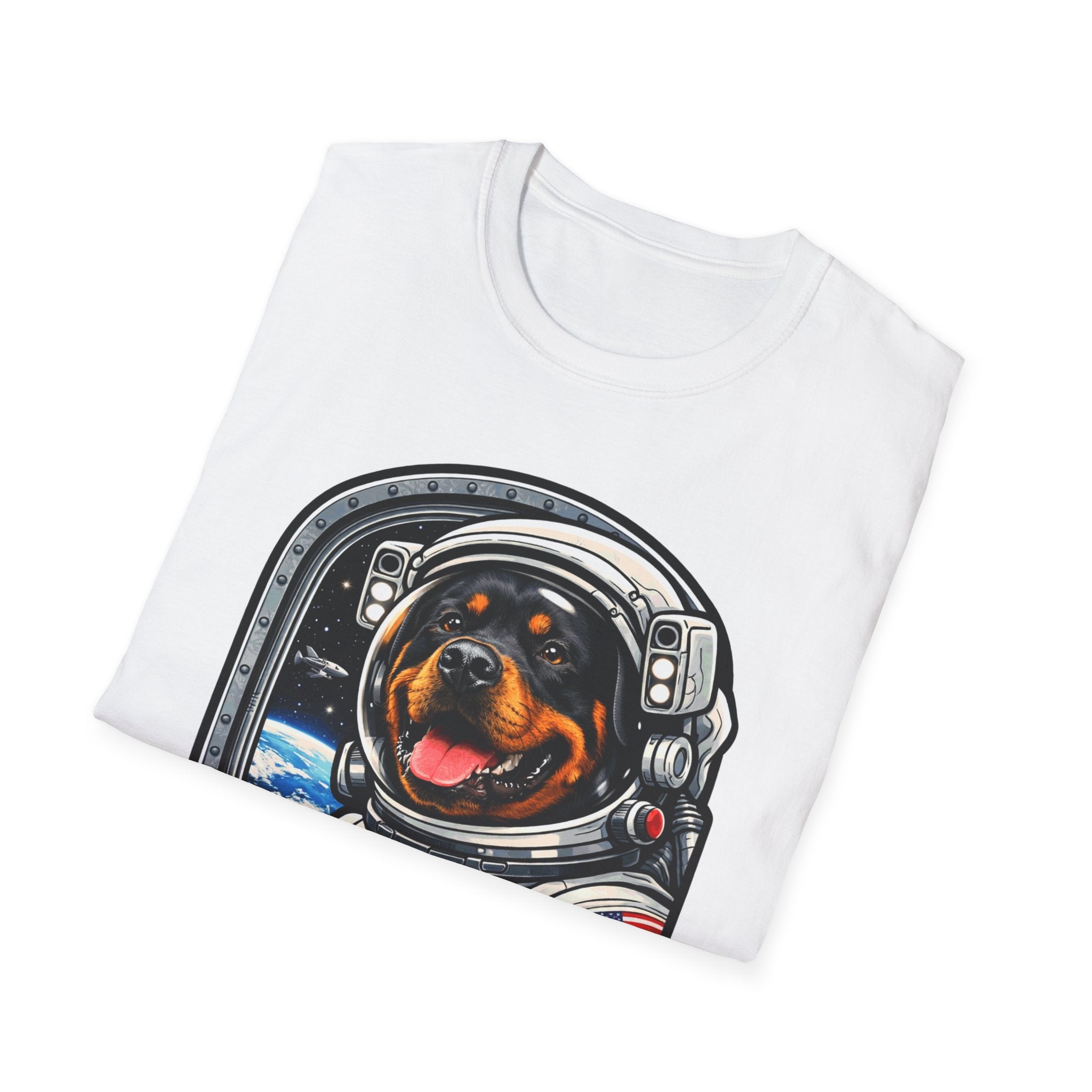 Rottweilers Love to Take Rides Funny Astronaut Rottweiler T-Shirt | Cosmic Encounters Collection by PetPulse
