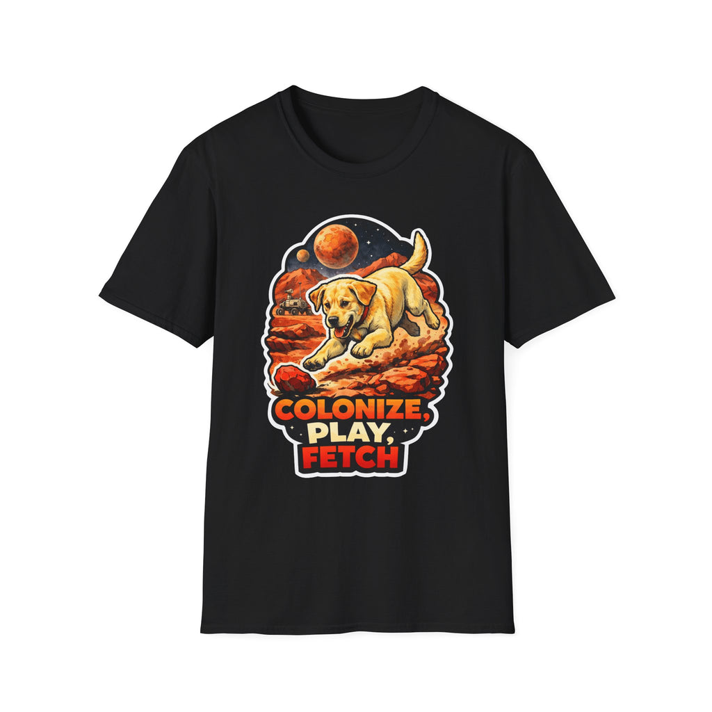 Colonize Play Fetch Funny Labrador Retriever Mars T-Shirt | Cosmic Encounters Collection by PetPulse