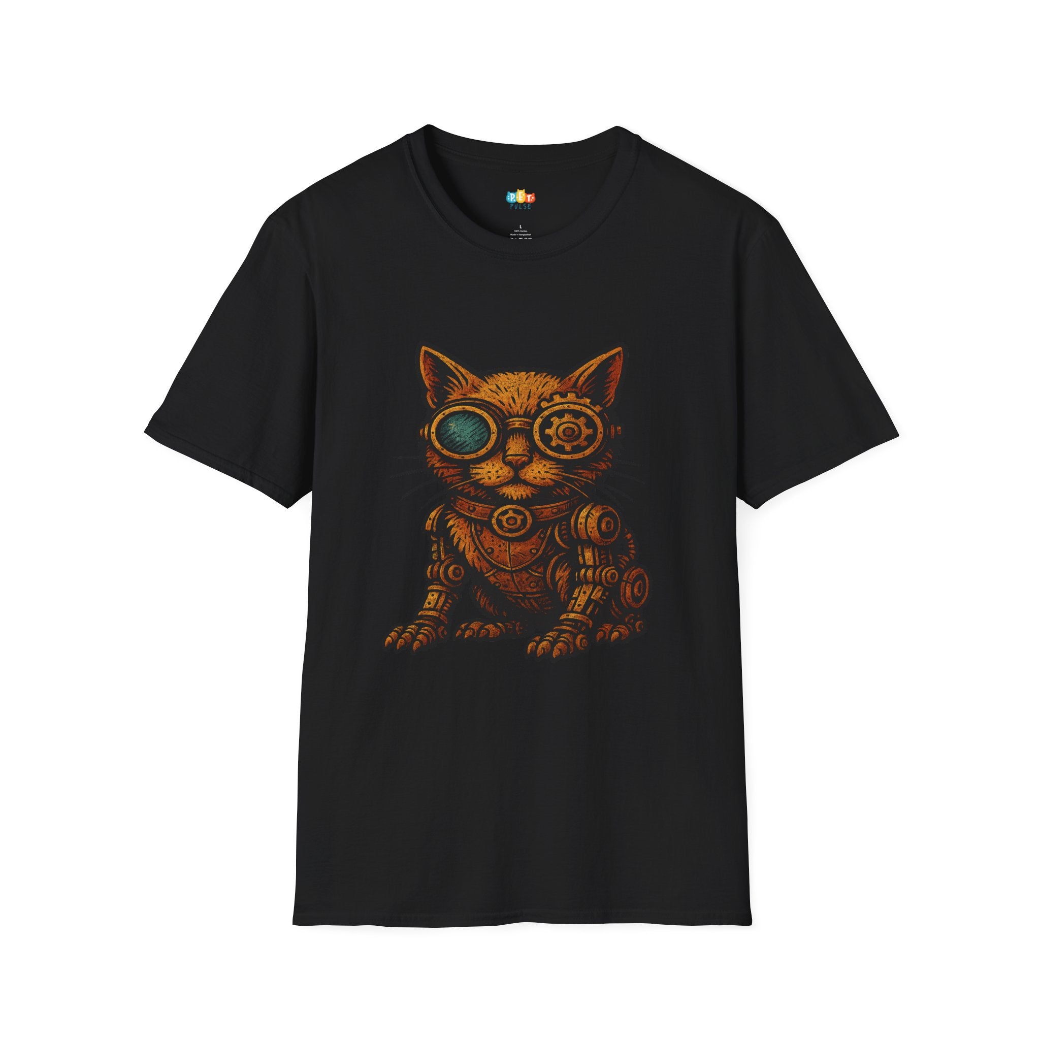 Steampunk Cat T-Shirt - Funny Mechanical Feline Victorian Gears Goggles Engineer Cyberpunk Graphic Tee