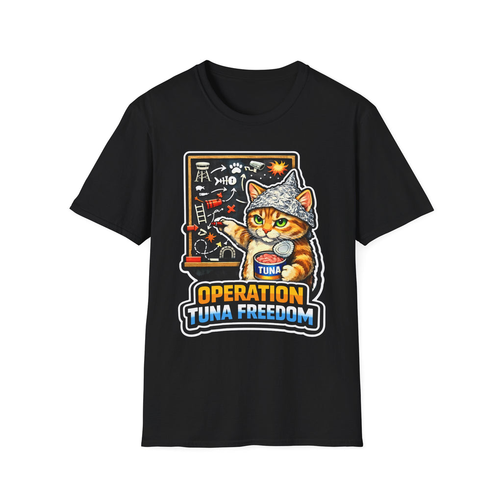 Operation Tuna Freedom Funny Conspiracy Cat Battle Plan T-Shirt | Cat-Spiracy Theorist Series | Pet-Spiracy Theorist Collection by PetPulse